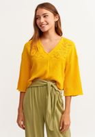 Bayan Sarı Nakışlı Bohem Crop Bluz