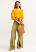 Bayan Sarı Nakışlı Bohem Crop Bluz