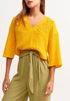 Bayan Sarı Nakışlı Bohem Crop Bluz