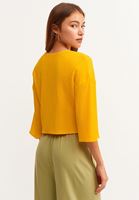 Bayan Sarı Nakışlı Bohem Crop Bluz