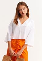 Bayan Beyaz Nakışlı Bohem Crop Bluz