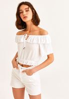 Bayan Beyaz Omzu Açık Crop Bluz