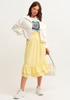Women Yellow Midi Skirt With Slit Detail