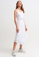 Women White Midi Skirt With Slit Detail
