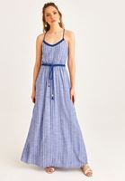 Women Navy V-Neck Stripped Maxi Dress