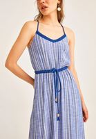 Women Navy V-Neck Stripped Maxi Dress