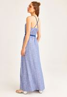 Women Navy V-Neck Stripped Maxi Dress