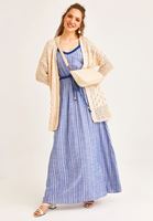 Women Navy V-Neck Stripped Maxi Dress
