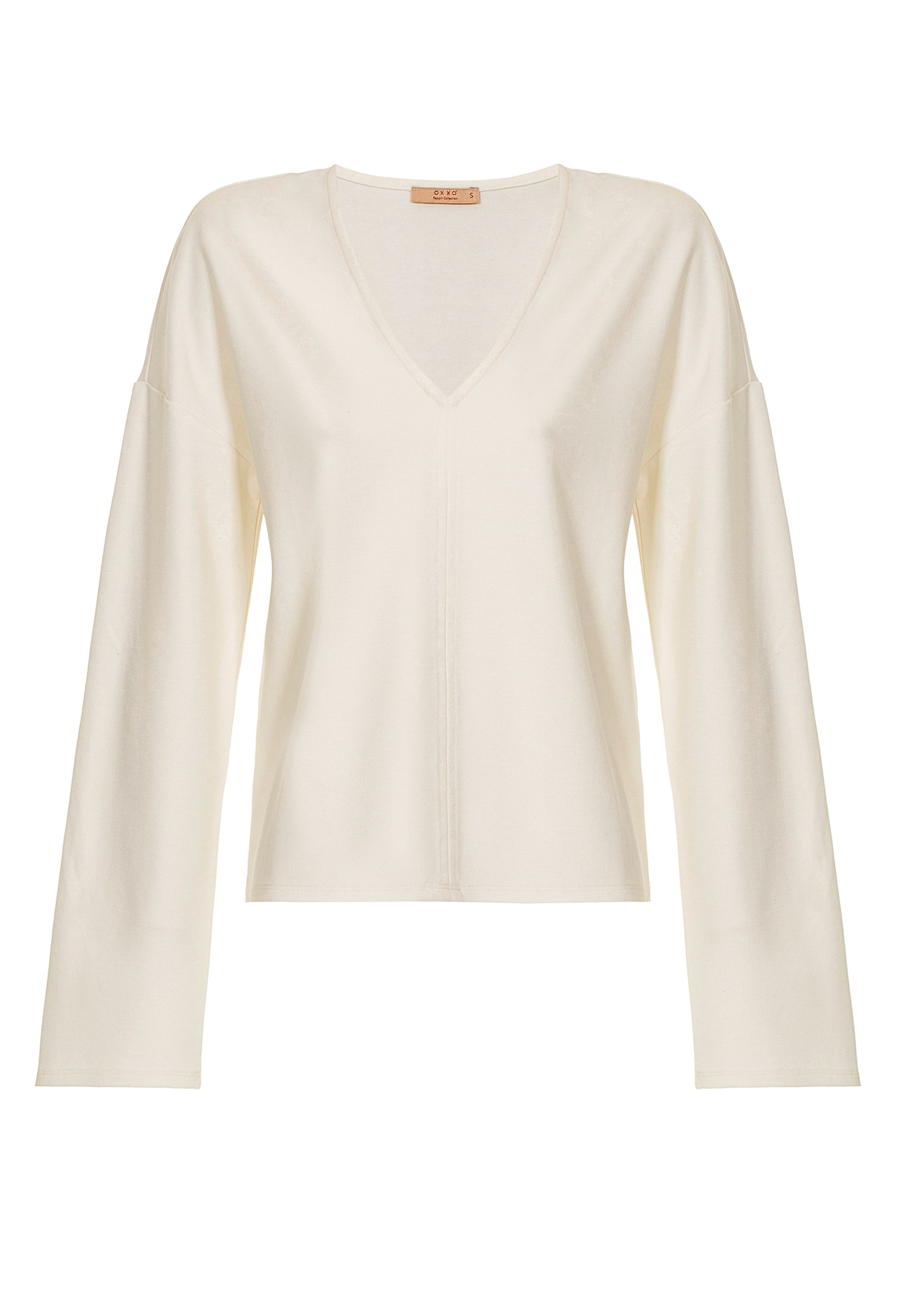 ◆ boohoo ◆ロングラインVネックメッシュホッケートップ / ecru Cream V-Neck Long Sleeve Blouse Online Shopping | OXXOSHOP