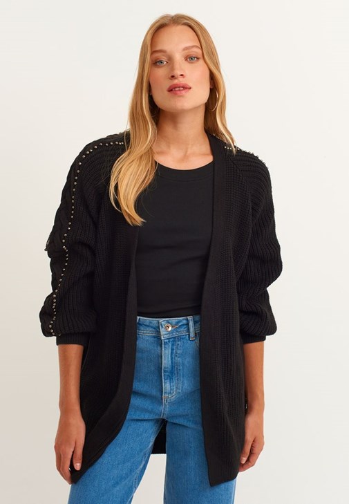 Pamuklu Esnek Dokulu Tişört ve Wide-Leg Denim Pantolon Kombini 