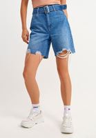 Bayan Mavi Kemerli Denim Şort