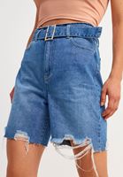 Bayan Mavi Kemerli Denim Şort