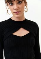 Women Black Corded knit bolero