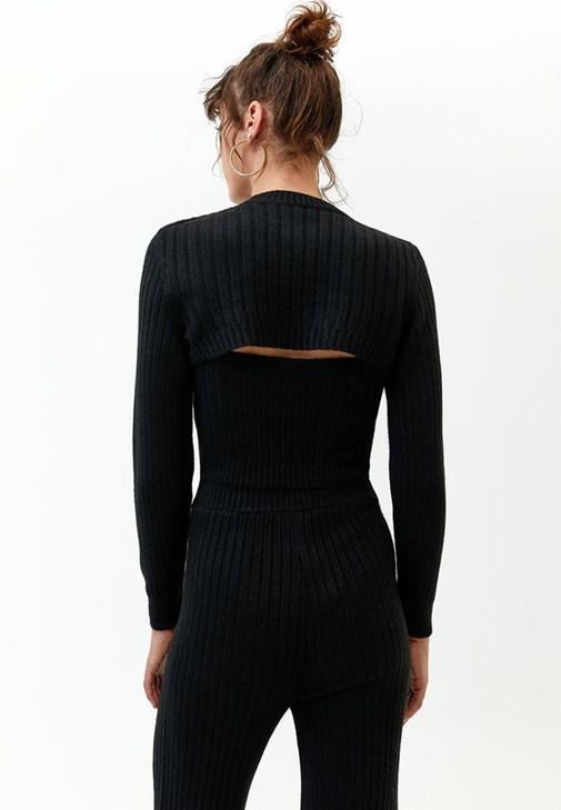 Black Corded knit bolero Online Shopping | OXXOSHOP
