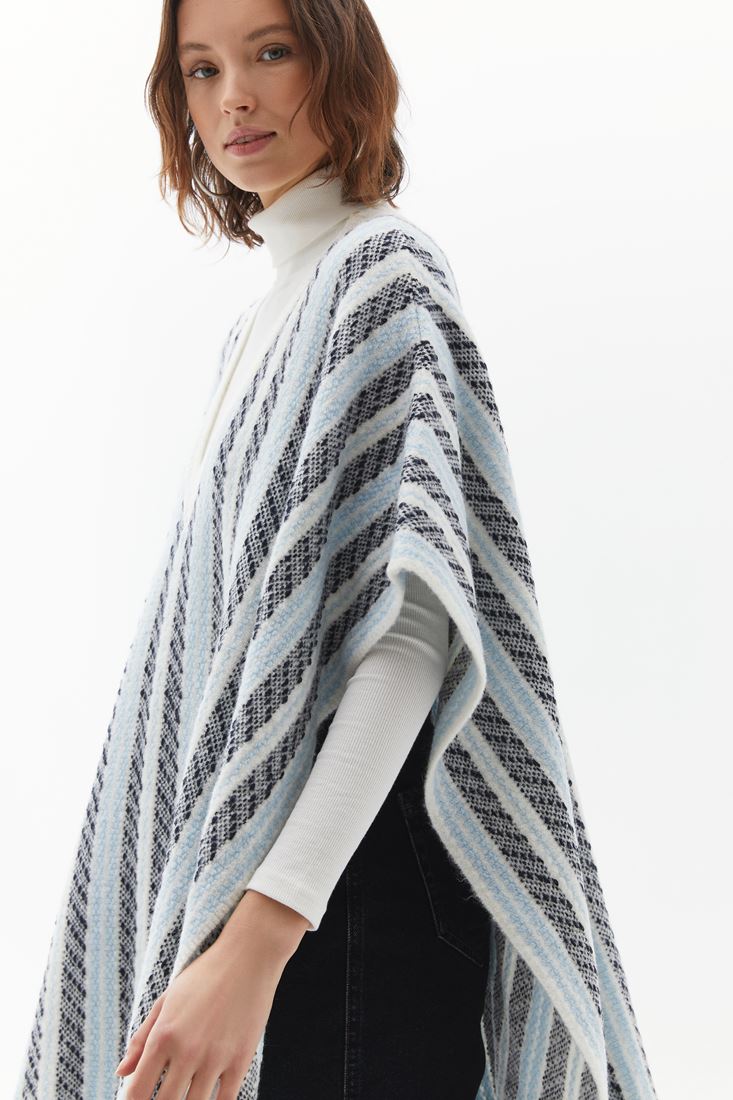 Women Mixed Knitwear Poncho with Fringes
