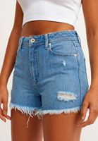 Bayan Mavi High-Rise Denim Şort