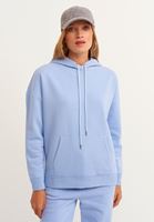 Bayan Mavi Sırtı Baskı Detaylı Kapüşonlu Sweatshirt