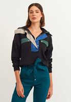 Bayan Siyah Çıtçıtlı Yaka Sweatshirt