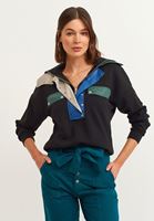 Bayan Siyah Çıtçıtlı Yaka Sweatshirt