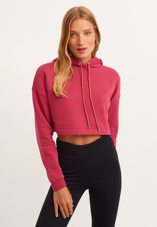 Kapüşonlu Crop Sweatshirt ve Legging Tayt Kombini 