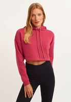 Bayan Pembe Kapüşonlu Crop Sweatshirt