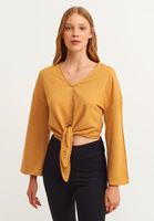 Bayan Turuncu Belden Bağlamalı Crop Sweat