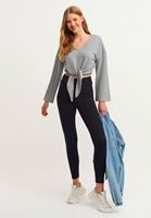 Bayan Gri Belden Bağlamalı Crop Sweat