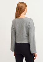 Bayan Gri Belden Bağlamalı Crop Sweat