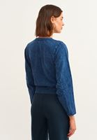 Bayan Mavi Nakışlı Crop Sweatshirt