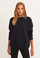 Bayan Siyah Sıfır Yaka Oversize Sweatshirt