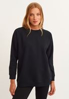 Bayan Siyah Sıfır Yaka Oversize Sweatshirt