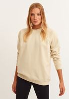 Bayan Bej Sıfır Yaka Oversize Sweatshirt