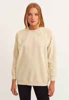 Bayan Bej Sıfır Yaka Oversize Sweatshirt