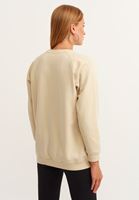 Bayan Bej Sıfır Yaka Oversize Sweatshirt
