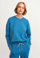 Bayan Mavi Biye Detaylı Oversize Sweatshirt