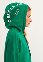 Bayan Yeşil Baskılı Kapüşonlu Sweatshirt