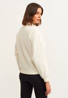 Bayan Krem Pamuklu Fermuar Detaylı Sweatshirt