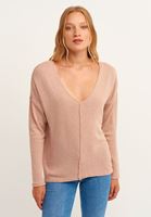 Bayan Pembe V-Neck Triko