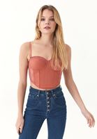 Bayan Turuncu Dantelli Askılı Bralet