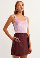 Bayan Mor Kare Yaka Crop Tank Top
