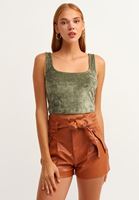 Bayan Yeşil Kare Yaka Crop Tank Top