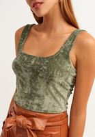Bayan Yeşil Kare Yaka Crop Tank Top