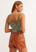 Bayan Yeşil Kare Yaka Crop Tank Top