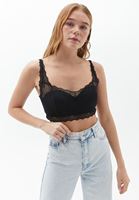 Bayan Siyah Dantel Detaylı Bralet