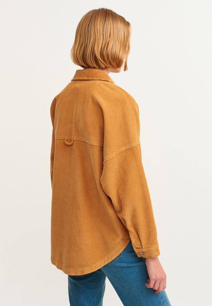 Women Brown Oversize Cord Velvet Shirt