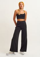 Bayan Siyah Yüksek Bel Yırtmaçlı Wide-Leg Pantolon