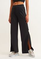 Bayan Siyah Yüksek Bel Yırtmaçlı Wide-Leg Pantolon