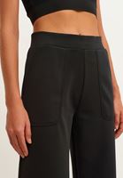 Bayan Siyah Yüksek Bel Yırtmaçlı Wide-Leg Pantolon