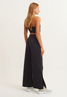 Bayan Siyah Yüksek Bel Yırtmaçlı Wide-Leg Pantolon
