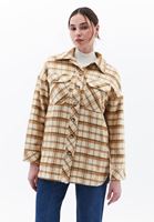 Women Beige Plaid shirt jacket